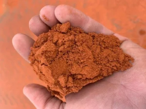 Terre battue briques pilées dans une main